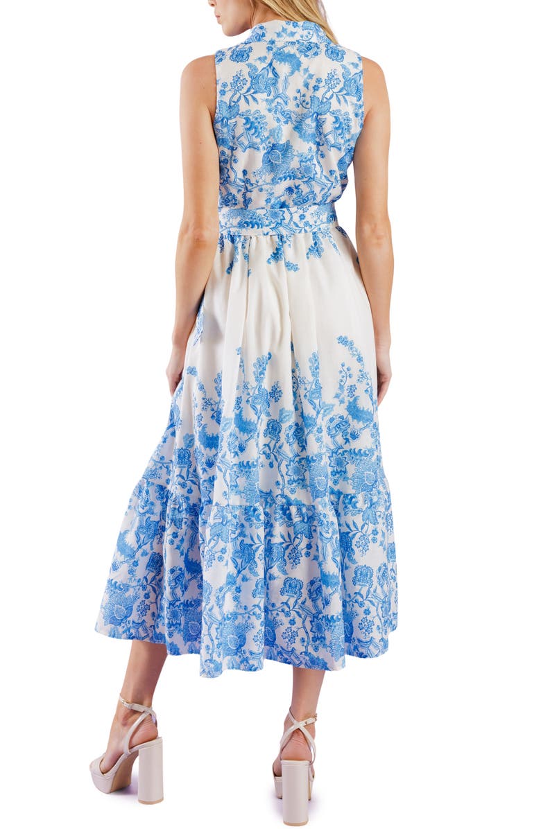 FLYING TOMATO Floral Sleeveless Belted Shirtdress, Alternate, color, Ivory Blue