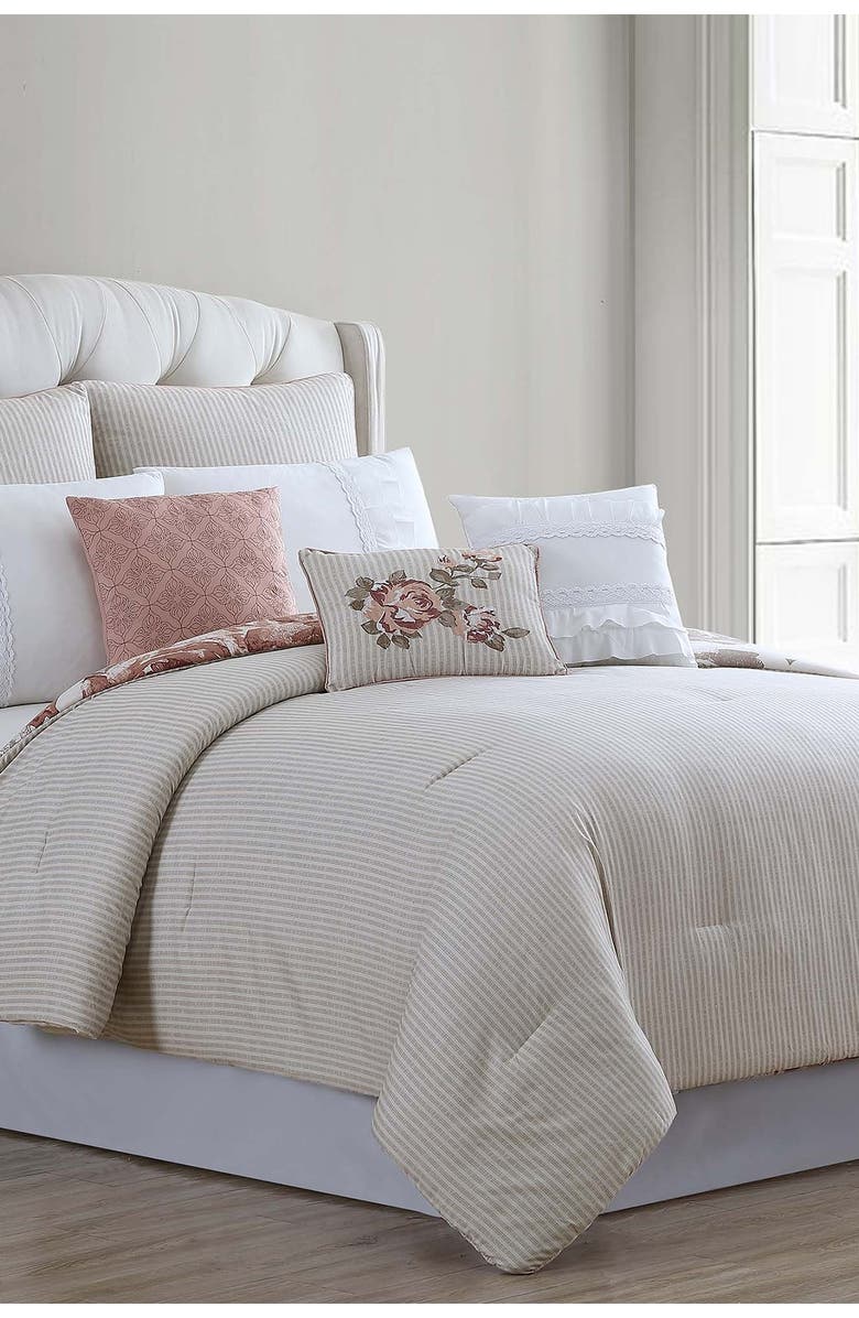 Modern Threads King/California King Fiona Embellished Comforter Set - Off-White/Rose, Alternate, color, 