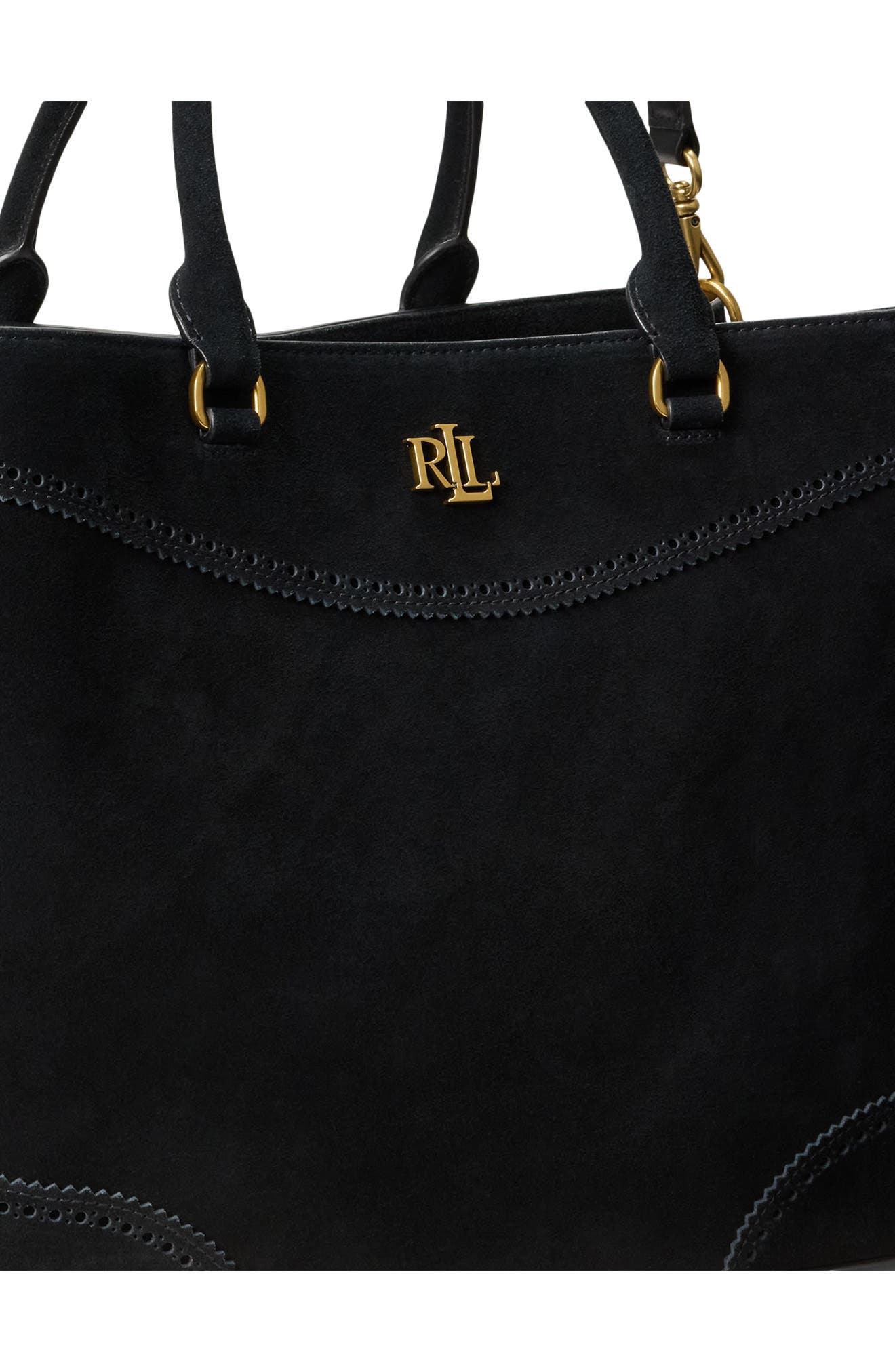 Marcy 36 Perforated Suede Satchel, Alternate, color, BLACK