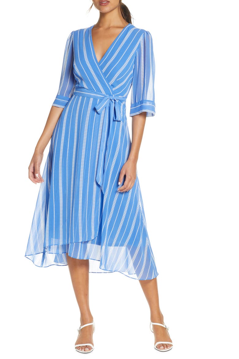 Stripe Wrap Front Georgette Dress, Main, color, PERIWINKLE/ CREAM