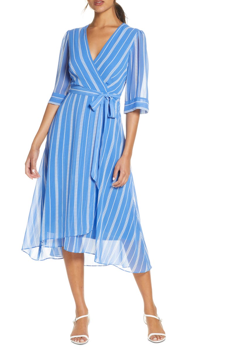 Maison Tara Stripe Wrap Front Georgette Dress, Main, color,