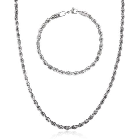 Stainless Steel Rope Chain Necklace & Bracelet Set
