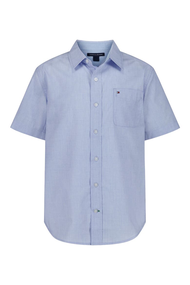 Kids' End on End Stripe Short Sleeve Button-Up Shirt, Main, color, SPRING BLUE