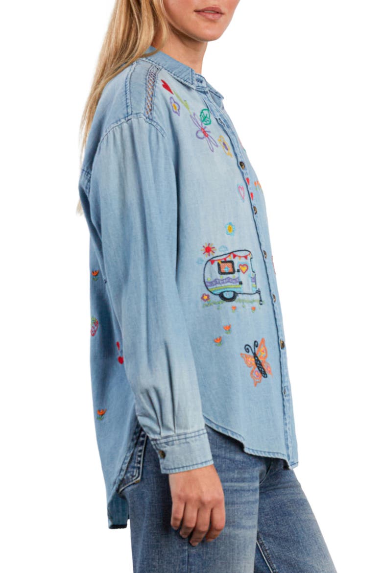 Moonflower Embroidered Shirt, Alternate, color, PURE DENIM