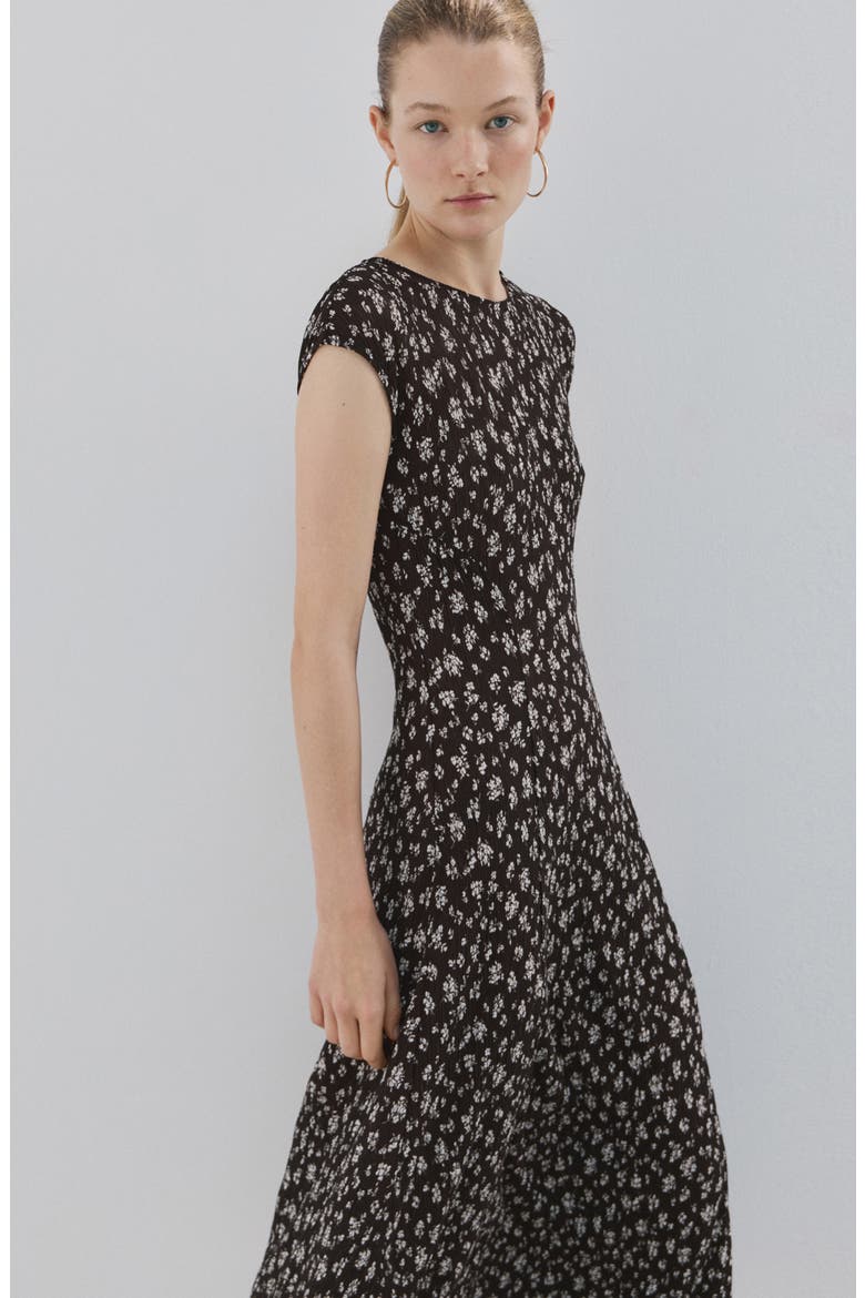 Floral Print Midi Dress, Alternate, color, BROWN