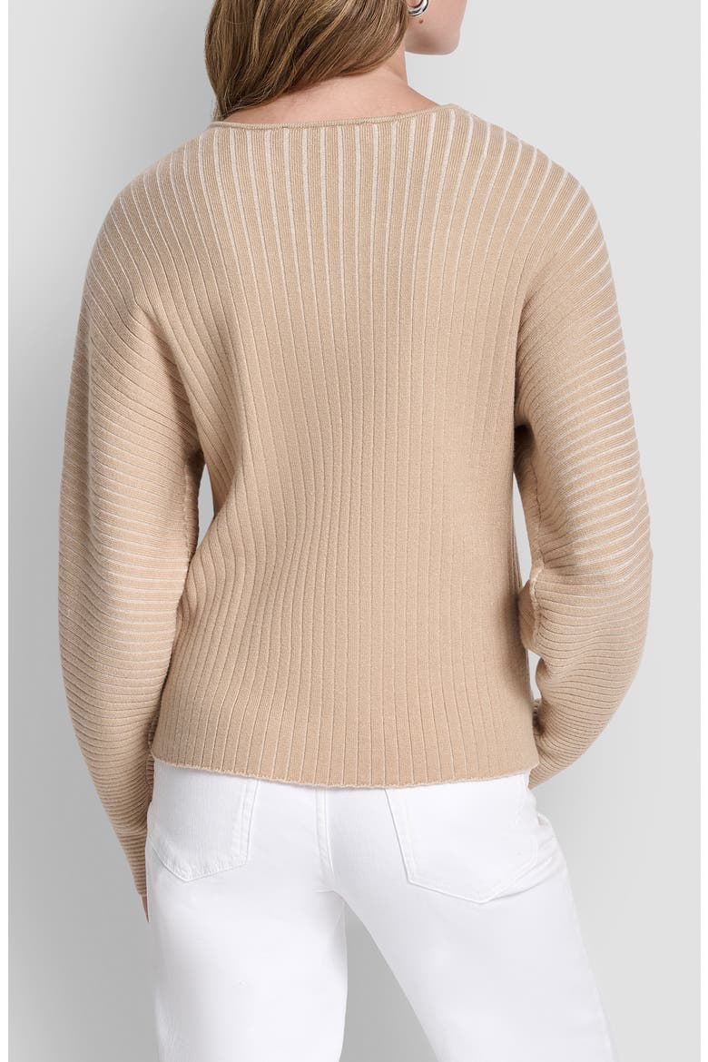 Transfer Rib V-Neck Sweater, Alternate, color, TRAVERTINE/ IVORY