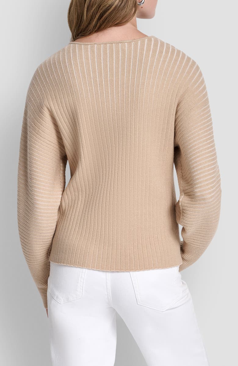 DKNY Transfer Rib V-Neck Sweater, Alternate, color, Travertine/ Ivory