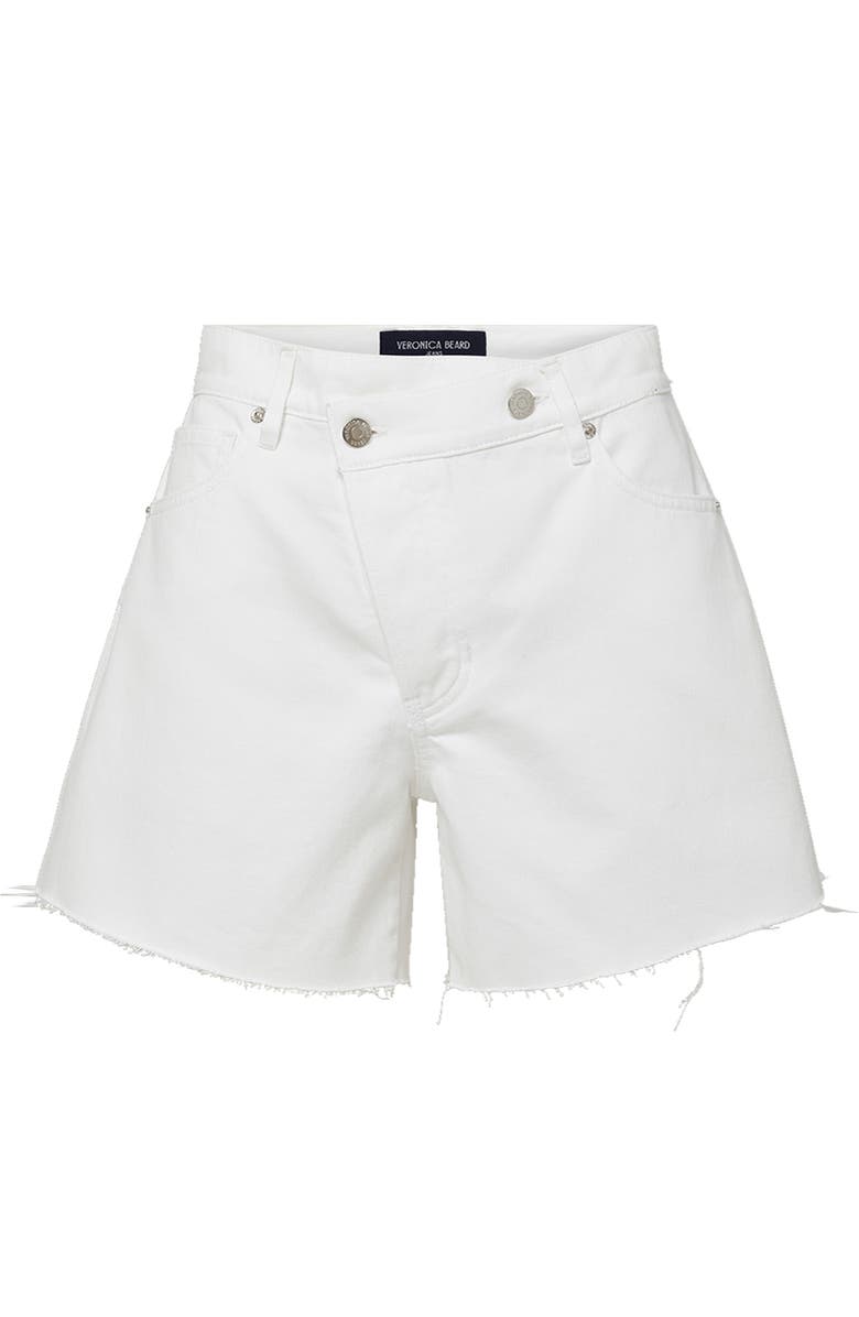 Veronica Beard Ellis Overlap Waistband Denim Shorts, Alternate, color, White