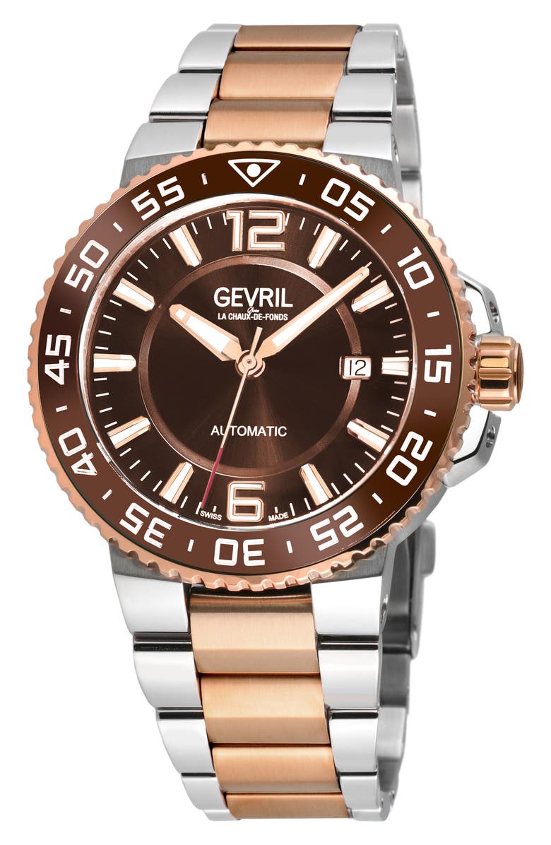 GEVRIL Riverside Swiss Automatic Two-Tone Bracelet Watch, 42mm, Main, color, Two Toned Ss Iprg