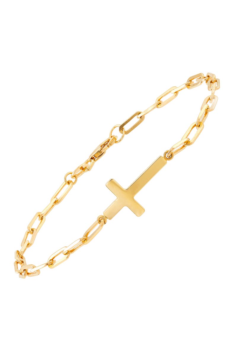 Frankie & Zoe Paper Clip Chain Cross Charm Bracelet, Alternate, color, Yellow Gold