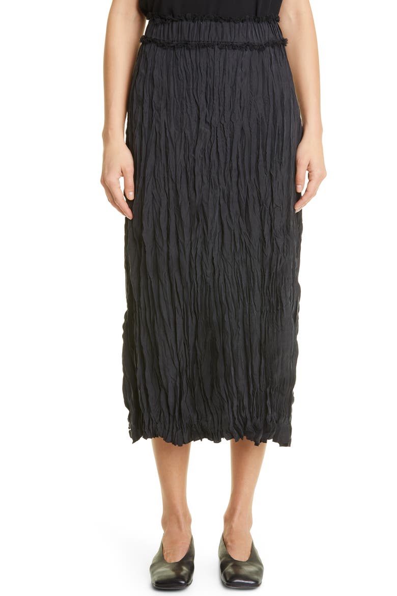 Totême Crinkled Silk Skirt, Main, color, BLACK