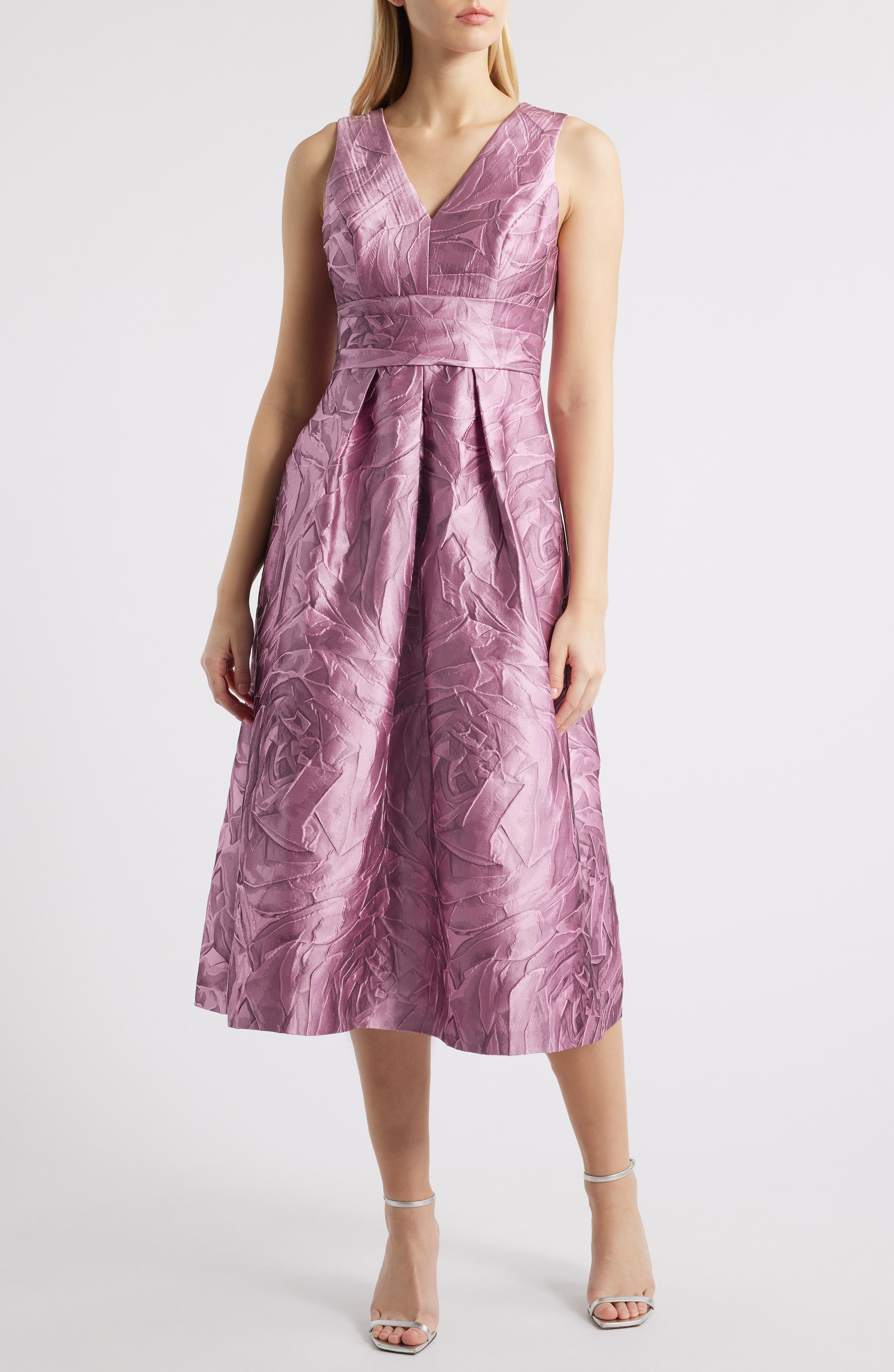 Kay Unger Odetta Floral Jacquard Sleeveless A-Line Cocktail Dress