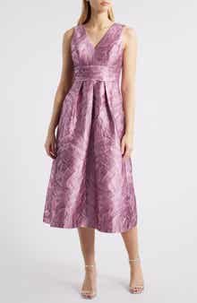 Kay Unger Odetta Floral Jacquard Sleeveless A-Line Cocktail Dress