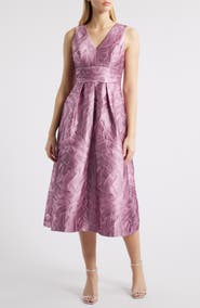 Kay Unger Odetta Floral Jacquard Sleeveless A-Line Cocktail Dress