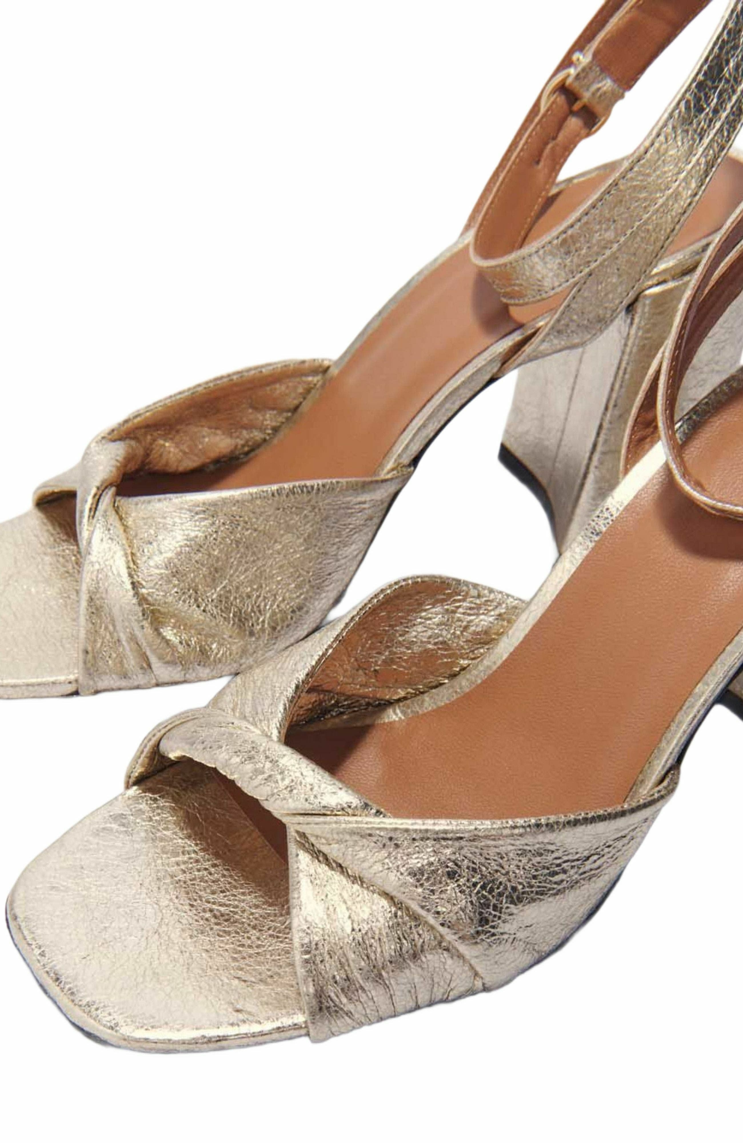 maje Metallic leather sandals with heels, Alternate, color, 