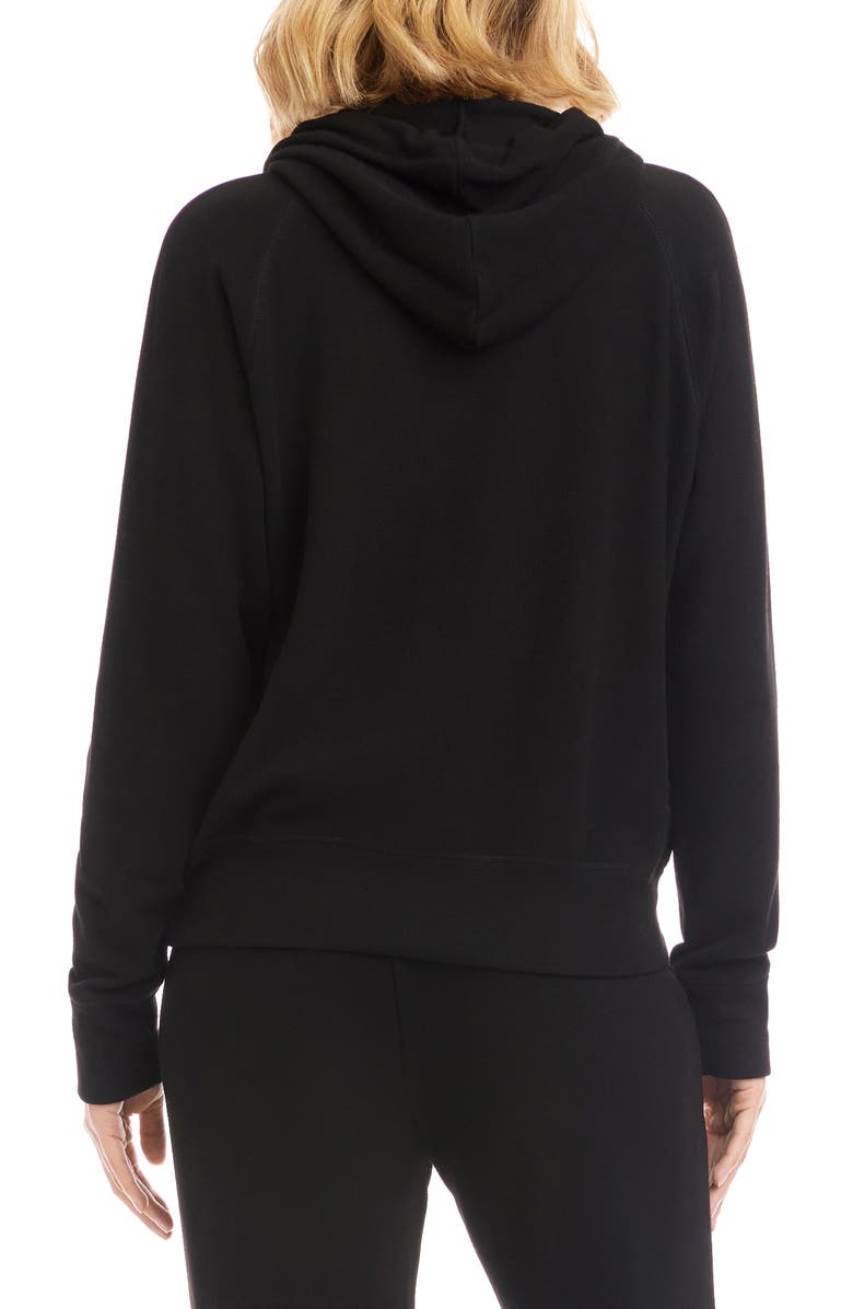 Karen Kane Rhinestone Drawstring Double Knit Hoodie, Alternate, color, Black
