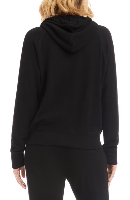 Karen Kane Rhinestone Drawstring Double Knit Hoodie In Black