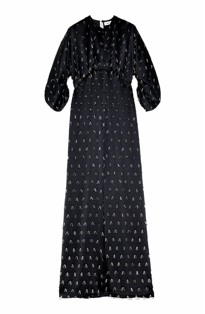 Lanvin Long Embroidered Dress, Alternate, color, Black