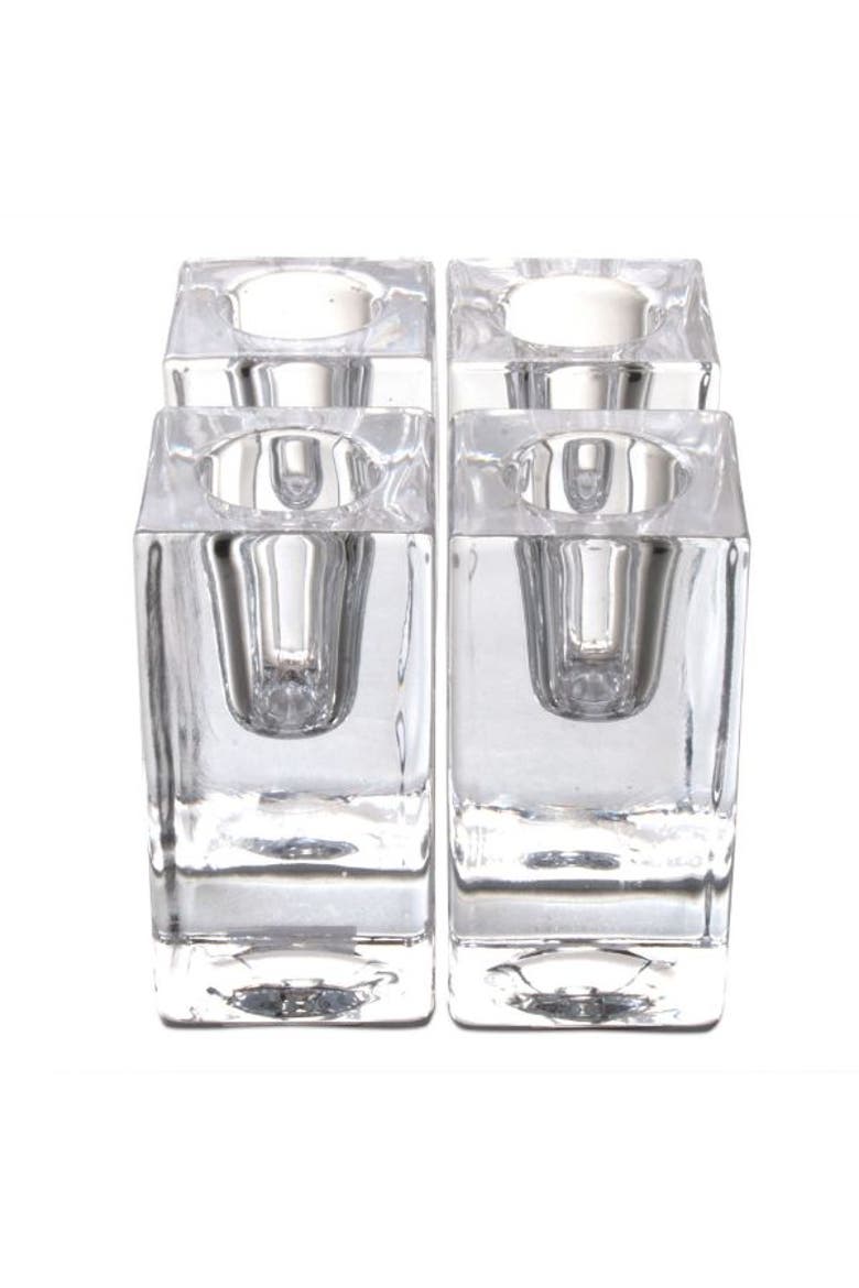 Chunky Clear Glass Square Taper Candle Holder Decorative, Alternate, color, Clear