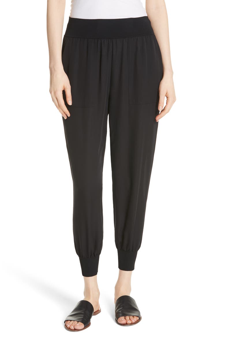 Silk Jogger Pants, Main, color, BLACK