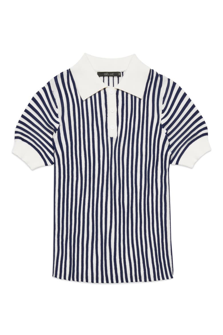 Amarenta Stripe Polo Sweater, Alternate, color, ECRU AND NAVY