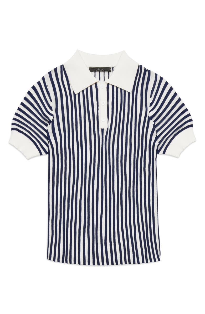 DELUC Amarenta Stripe Polo Sweater, Alternate, color, Ecru And Navy