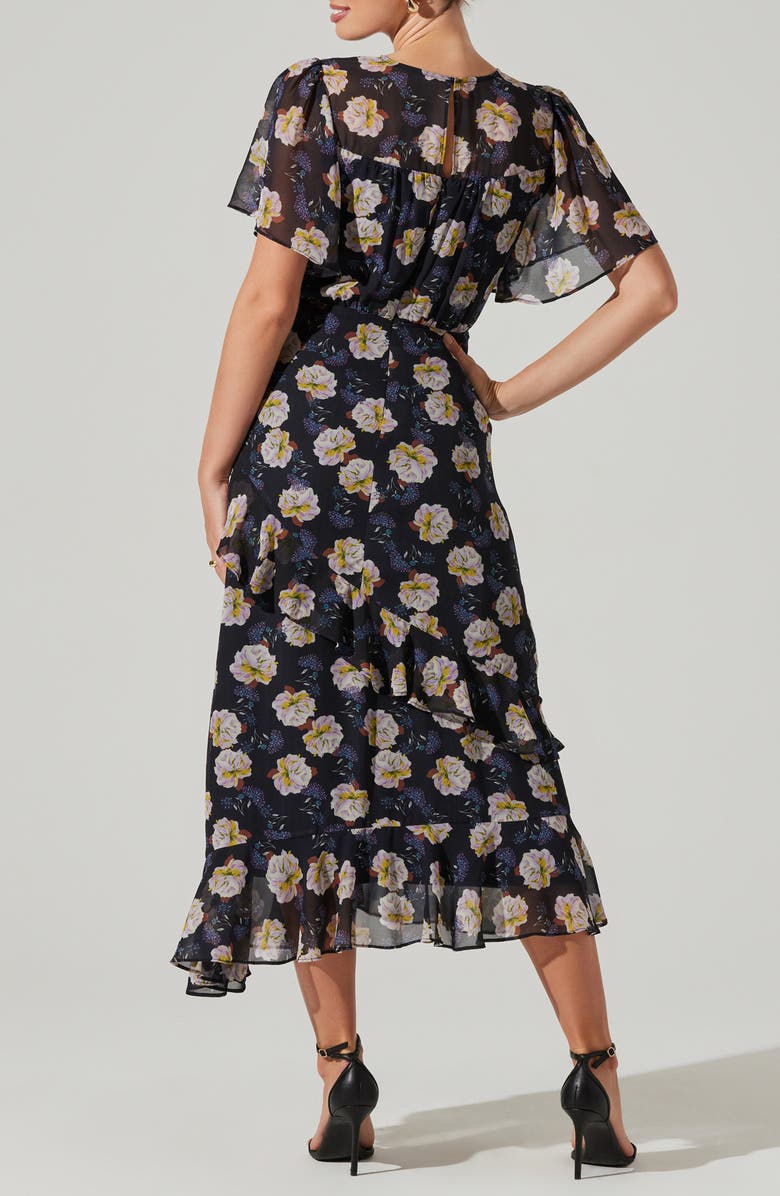 ASTR the Label Floramae Floral Ruffle Detail Short Sleeve Midi Dress, Alternate, color,