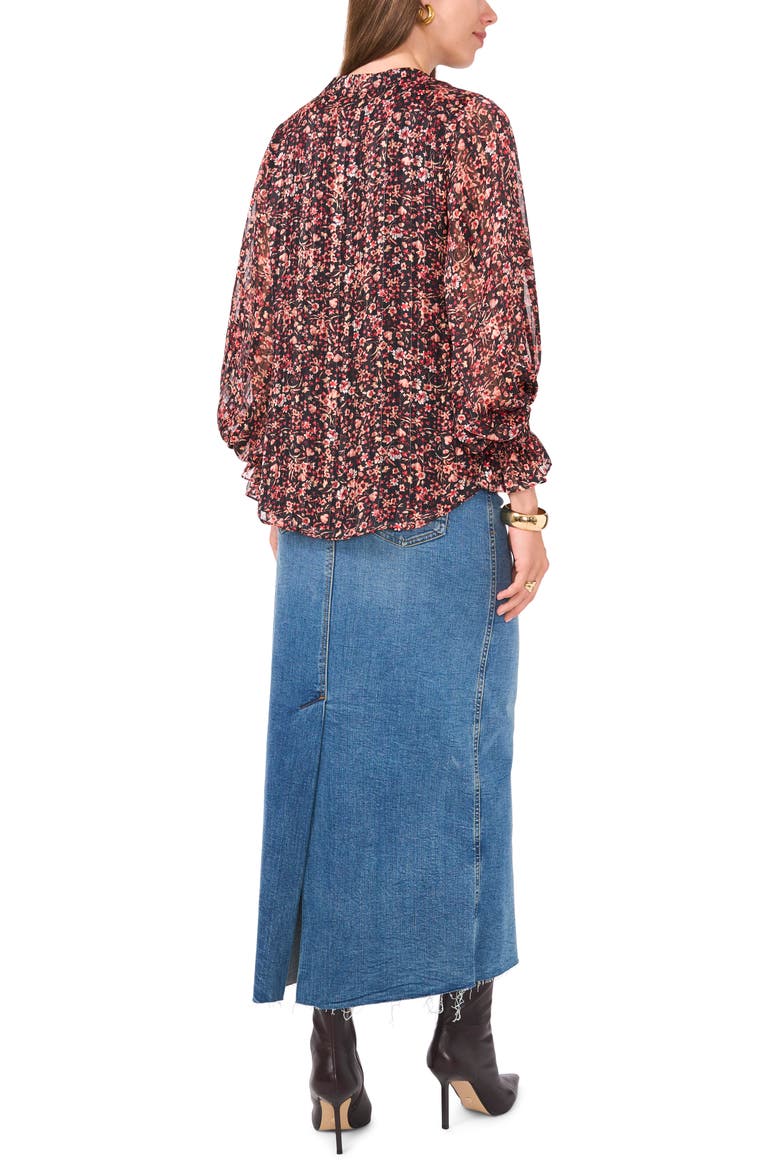 Floral Metallic Split Neck Top, Alternate, color, RICH BLACK/RED