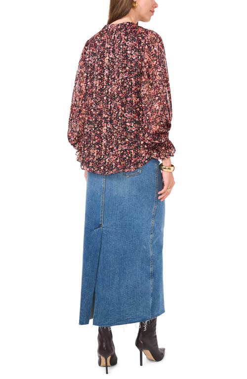 Shop Vince Camuto Floral Metallic Split Neck Top In Rich Black/red
