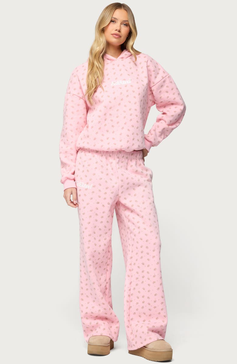 EDIKTED Floral Low Rise Straight Leg Sweatpants, Alternate, color, 