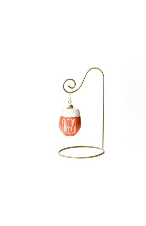 Wine Cheers Glass Shaped Ornament with Gold Stand