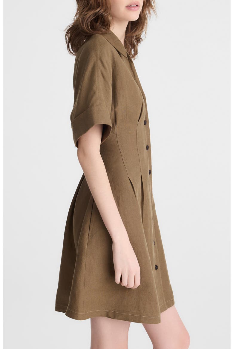 Pleated Linen Mini Shirtdress, Alternate, color, SAFARI KHAKI