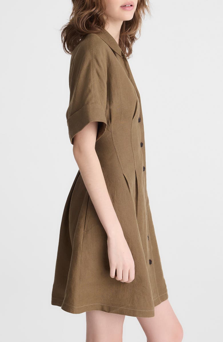 Madewell Pleated Linen Mini Shirtdress, Alternate, color, Safari Khaki