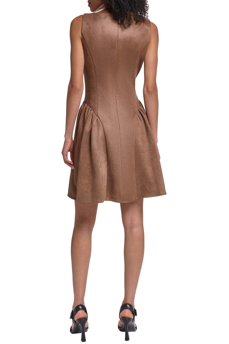 Faux Sude Fit & Flare Dress, Alternate, color, CAPPUCCINO