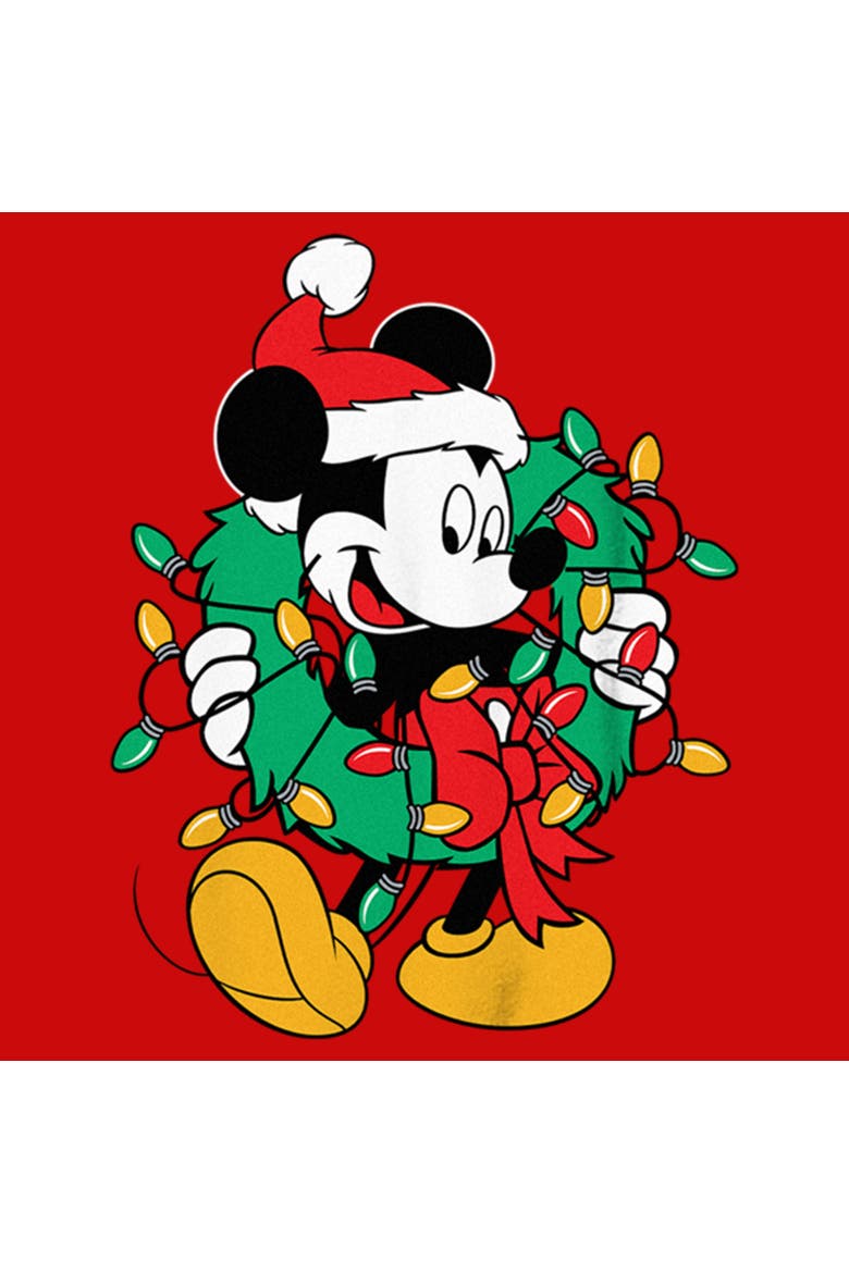 Boy's Mickey & Friends Christmas Wreath Mickey Graphic Tee, Alternate, color, Red