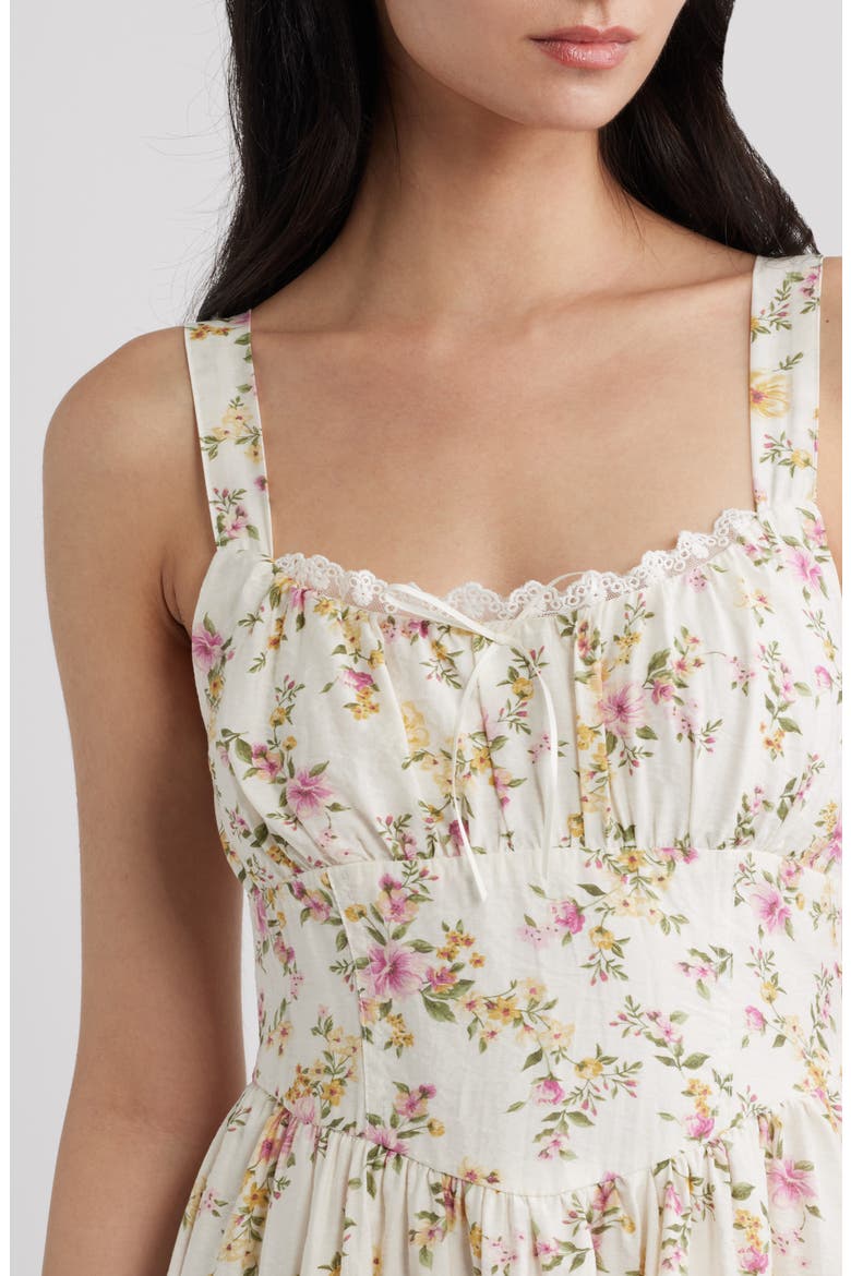 Lace Detail Floral Midi Dress, Alternate, color, CREAM MULTI
