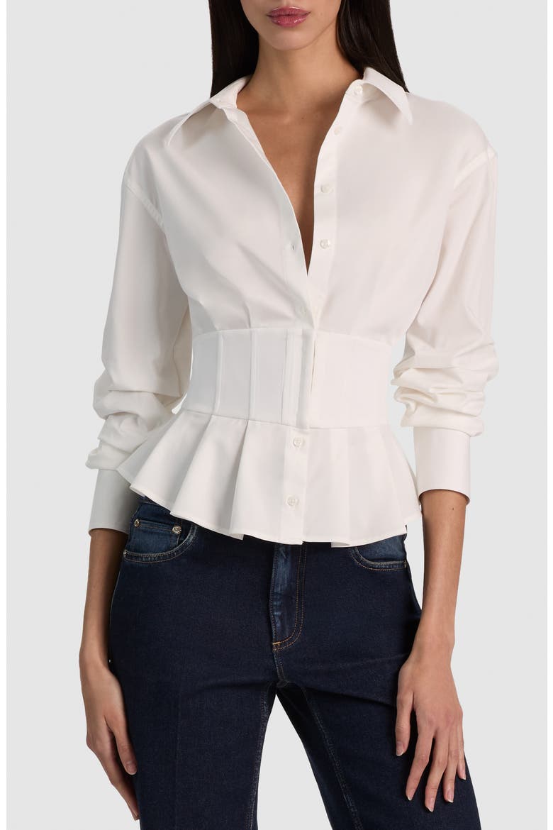 Edie Gathered Corset Shirt, Main, color, OFF WHITE
