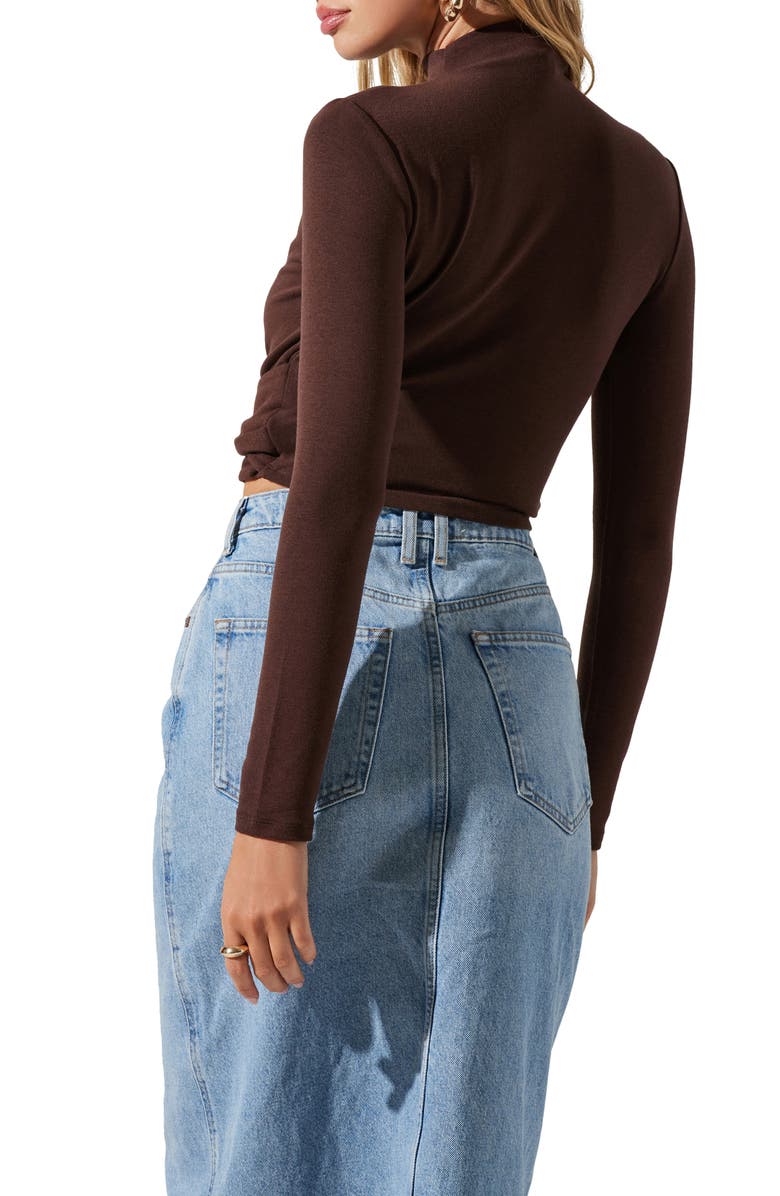 ASTR the Label Asymmetric Pleated Cutout Mock Neck Long Sleeve Top, Alternate, color, Espresso