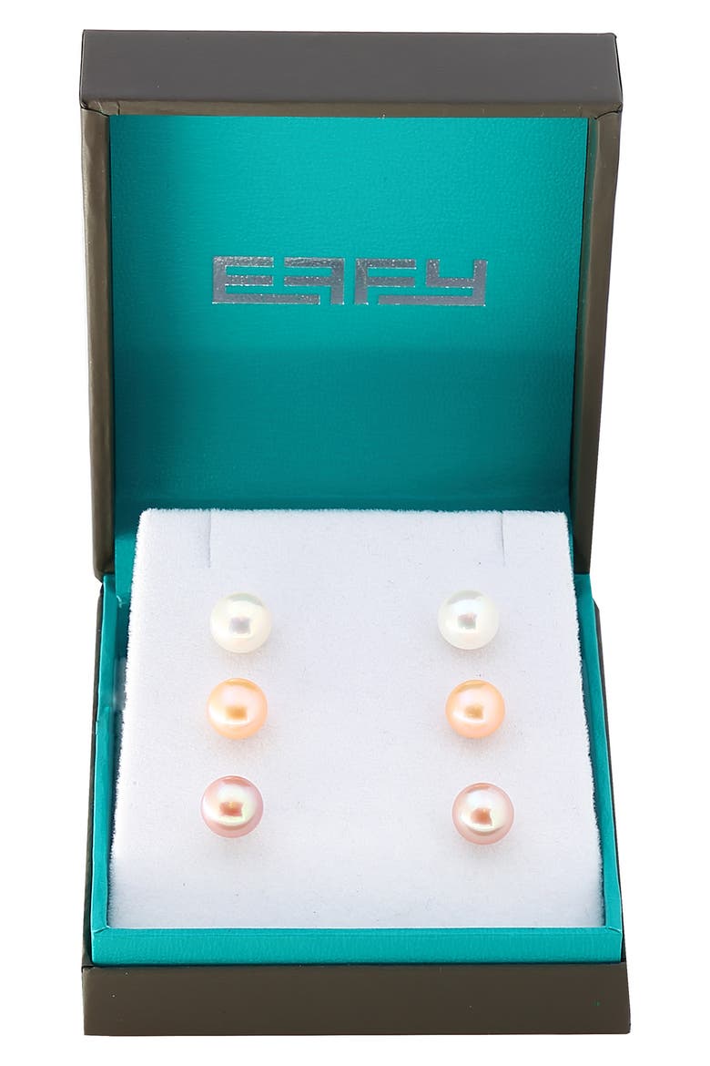 Set of 3 Sterling Silver 8mm Multicolor Freshwater Pearl Stud Earrings, Main, color, MULTI