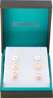 EFFY Set of 3 Sterling Silver 8mm Multicolor Freshwater Pearl Stud Earrings