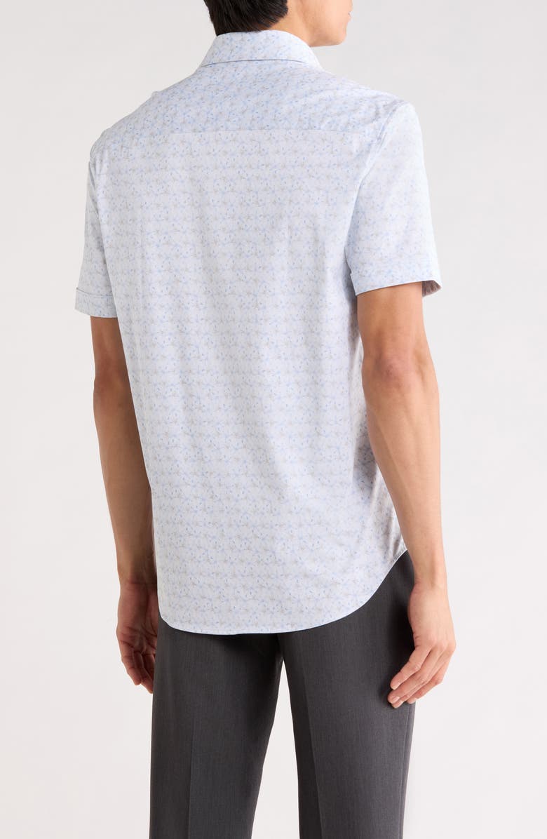 Bugatchi Abstract Print Stretch Cotton Short Sleeve Button-Up Shirt, Alternate, color, Air Blue