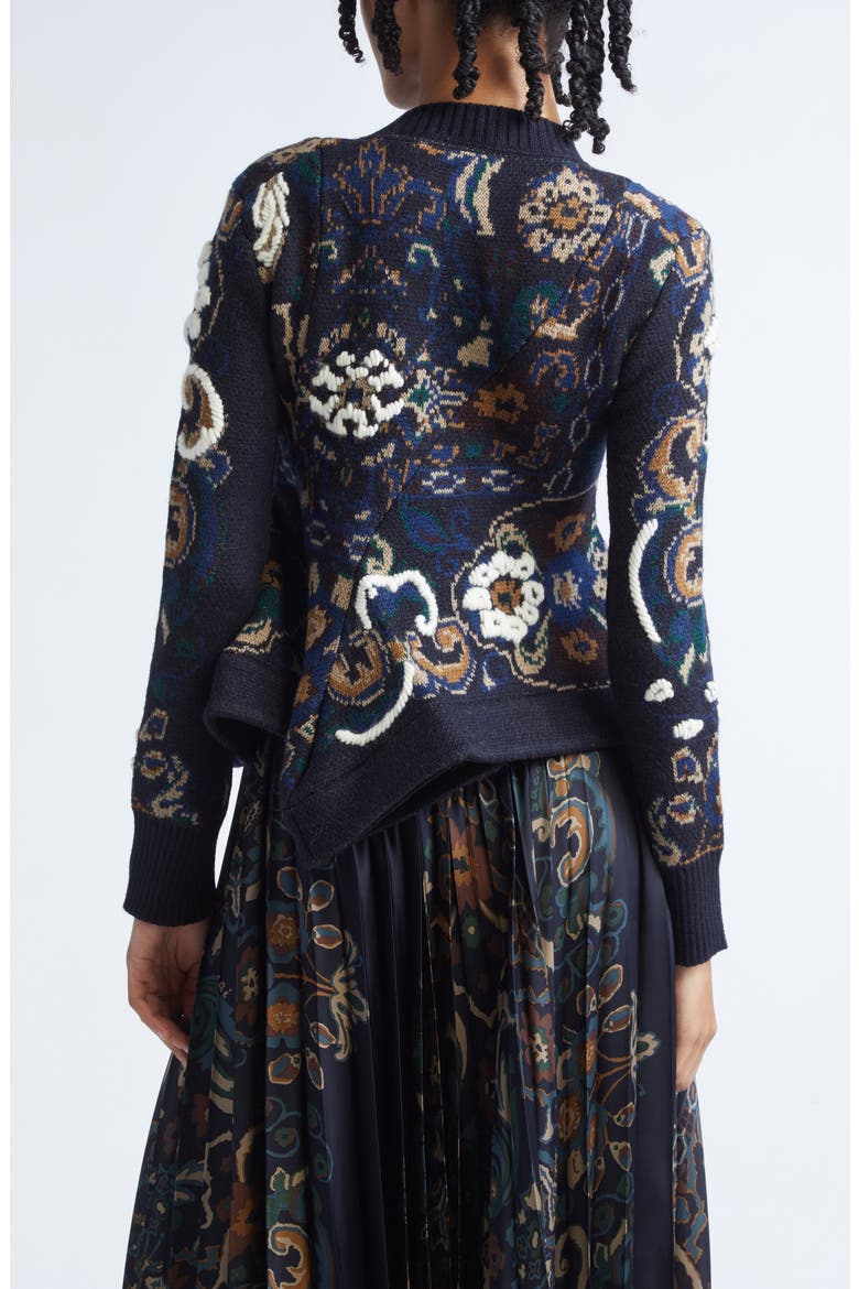 Sacai Floral Jacquard Asymmetric Wool Sweater (Women) | Nordstrom