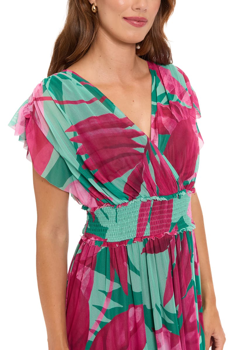 London Times Cap Sleeve Mesh Maxi Dress, Alternate, color, Green/ Raspberry