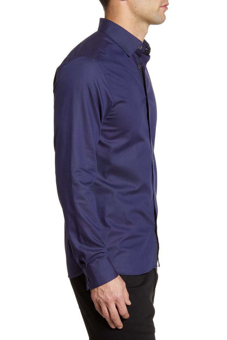 Whyme Slim Fit Dot Button-Up Shirt, Alternate, color, NAVY