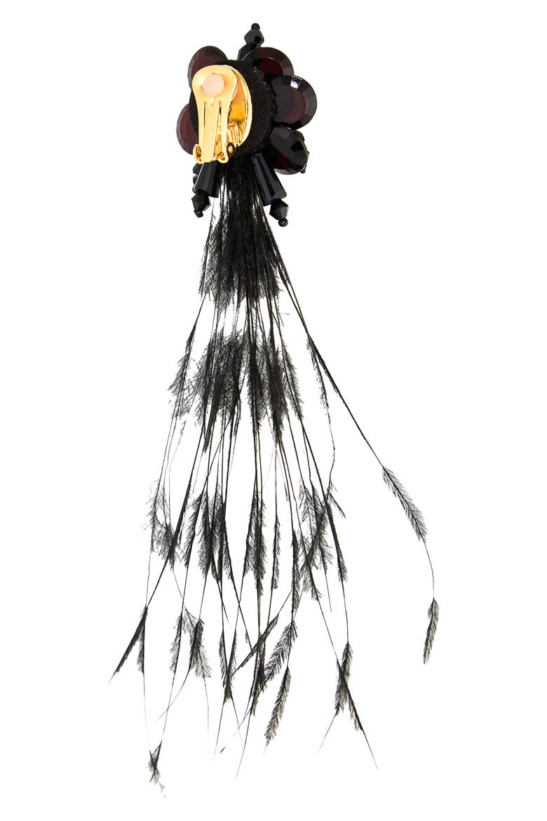 Feather Fringe Clip-On Earrings, Alternate, color, BLACK