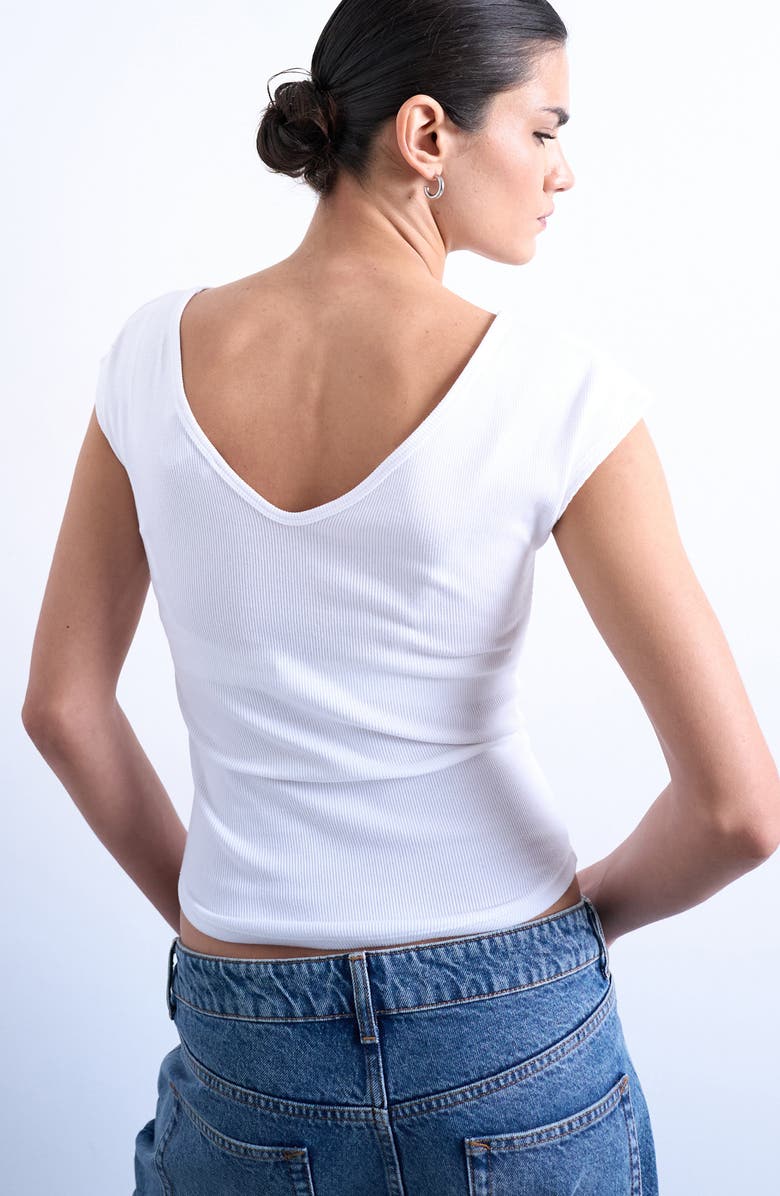 Topshop Rib V-Neck T-Shirt, Alternate, color, White