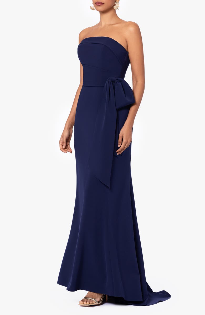 Betsy & Adam Bow Strapless Scuba Knit Gown, Alternate, color, 