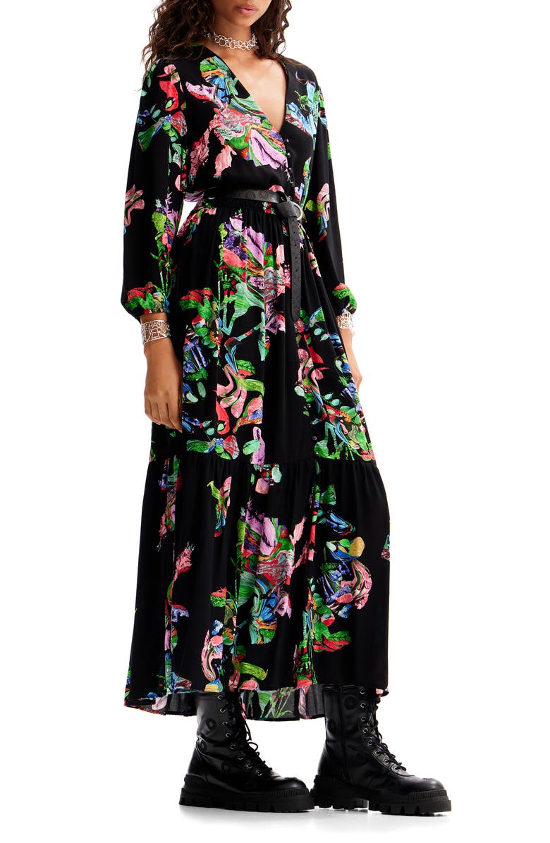 Desigual Poppy Floral Print Long Sleeve Dress, Main, color, 