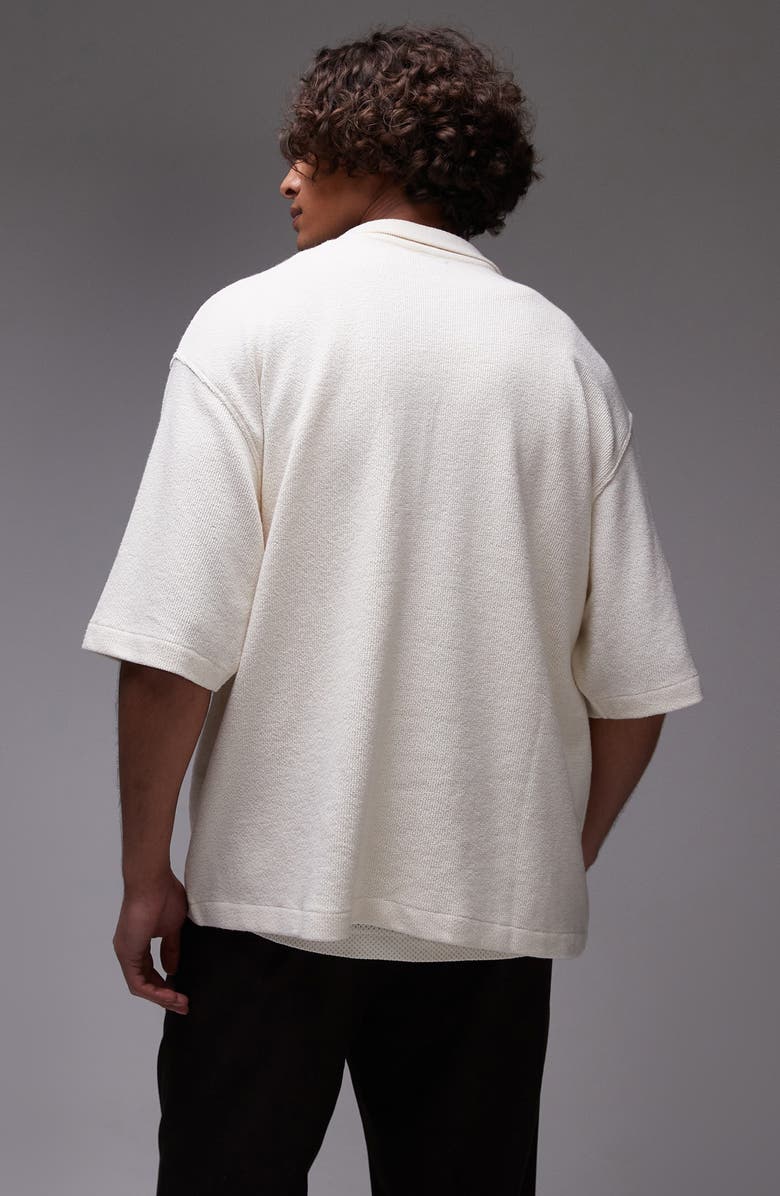 Topman Embroidered Boxy Cotton Blend Button-Up Shirt, Alternate, color, Cream