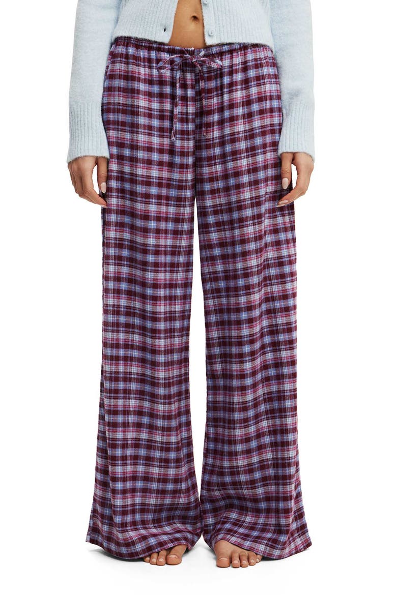 Women's Cloud Soft Wide Leg Flannel Pant, Main, color, Jessie Check Daydream Blue